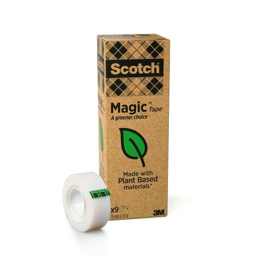 Scotch Magic™ Più Verde Nastro Adesivo Trasparente Opaco 19 mm x 33 m - Confezione da 9 Rotoli, Ecologico e Invisibile
