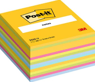 Post-it® Cubo di Foglietti Riposizionabili 76x76 mm - 450 Fogli Assortiti in Colori Neon e Pastello