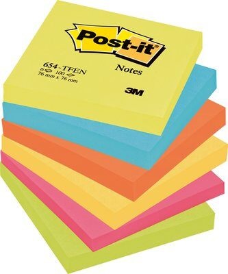 Post-it® Note Energy - Blocchetti Neon Arcobaleno 76x76 mm - 100 Fogli per Blocchetto - Confezione da 6
