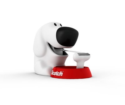 Scotch C31 Dispenser per Nastro Adesivo a Forma di Cane - Bianco con Base Rossa, Include 1 Rotolo Scotch Magic 810 (19 mm x 7.5 m)
