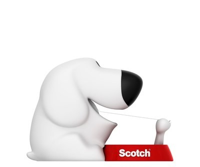 Scotch C31 Dispenser per Nastro Adesivo a Forma di Cane - Bianco con Base Rossa, Include 1 Rotolo Scotch Magic 810 (19 mm x 7.5 m)