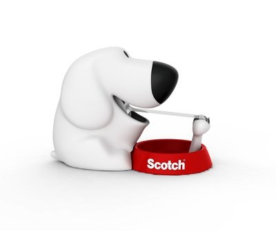 Scotch C31 Dispenser per Nastro Adesivo a Forma di Cane - Bianco con Base Rossa, Include 1 Rotolo Scotch Magic 810 (19 mm x 7.5 m)