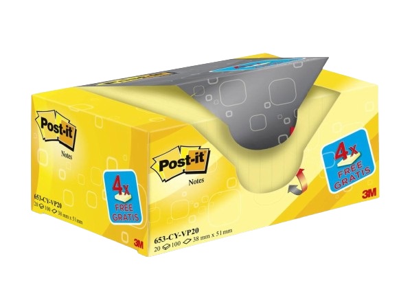 Post-it® Giallo Canary™ Foglietti Riposizionabili 38x51 mm - Value Pack 16 4 Blocchetti GRATIS - 20 Blocchetti da 100 Foglietti