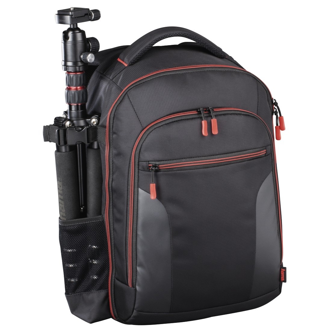 Hama Zaino Miami 190 Ergonomico Nero/Rosso (27x12x34 cm) con Vano Fotocamera Imbottito e 8 Divisori Interni Rimovibili