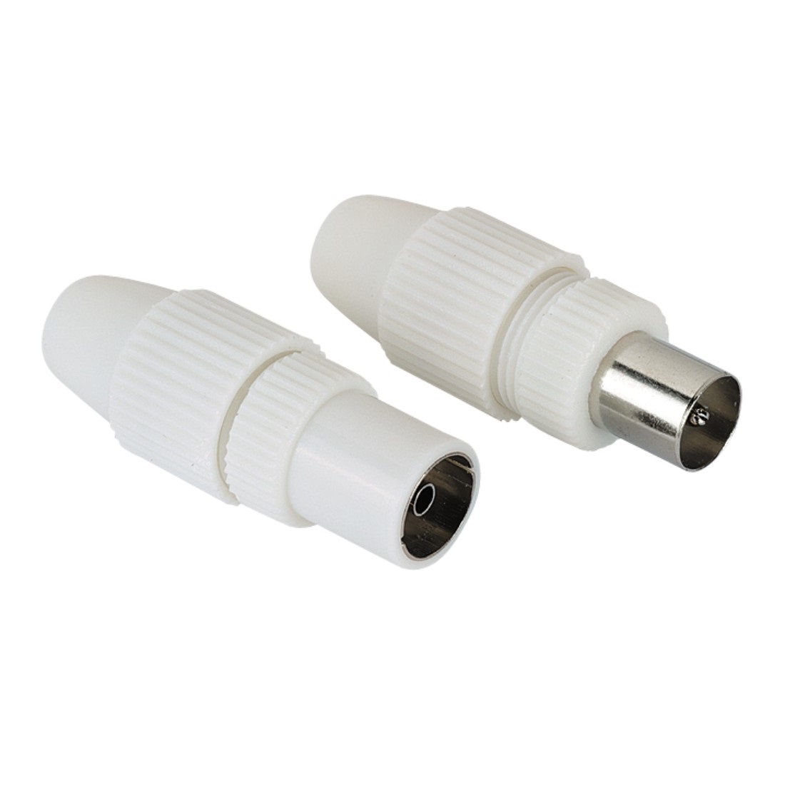 Hama Spina per cavo antenna coassiale maschio e femmina, 5-7 mm, 2 pz, completamente schermati, facile montaggio, colore bianco