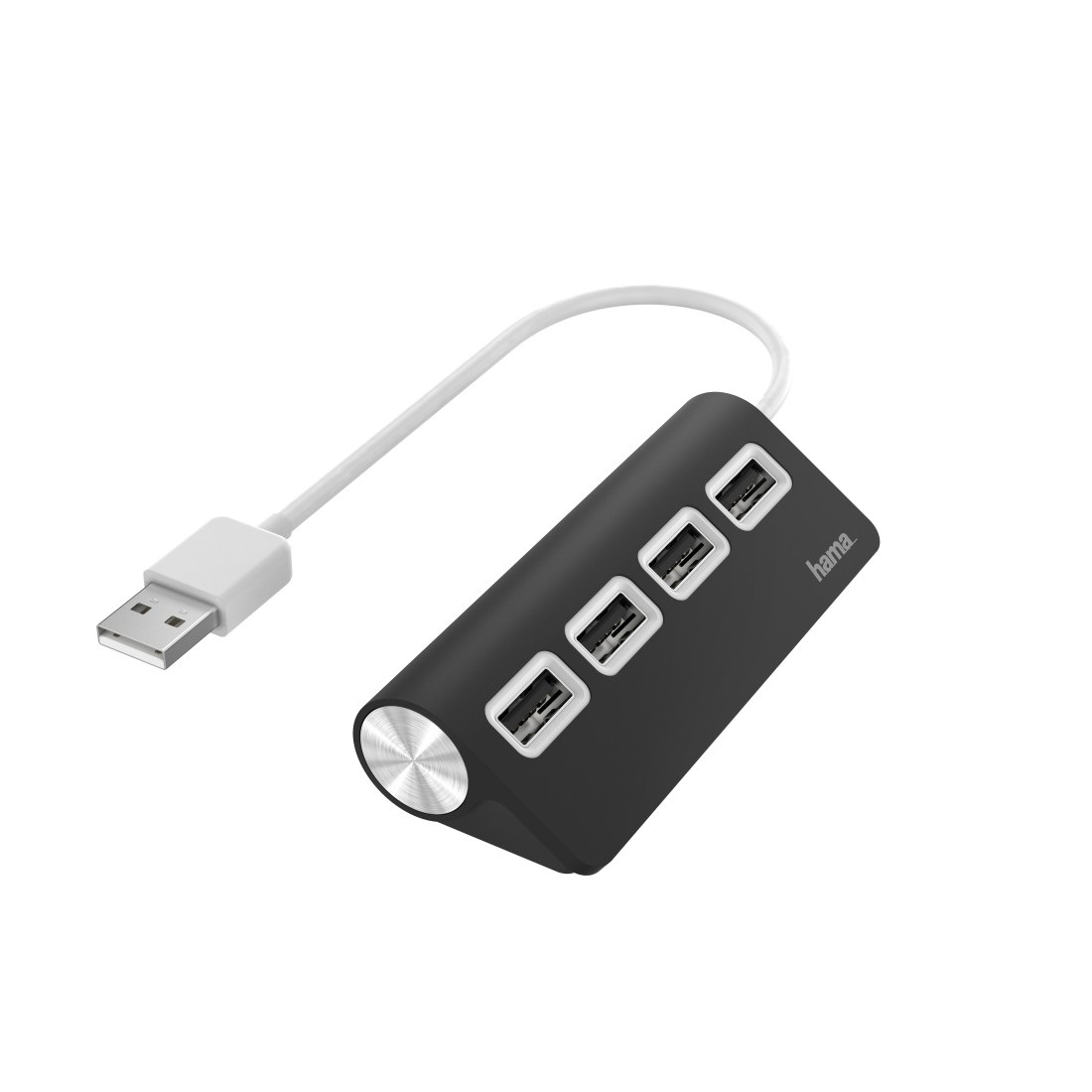 Hama Hub USB 2.0 da tavolo, 4 porte, cavo integrato, 480 Mbit/s, design elegante e versatile, nero