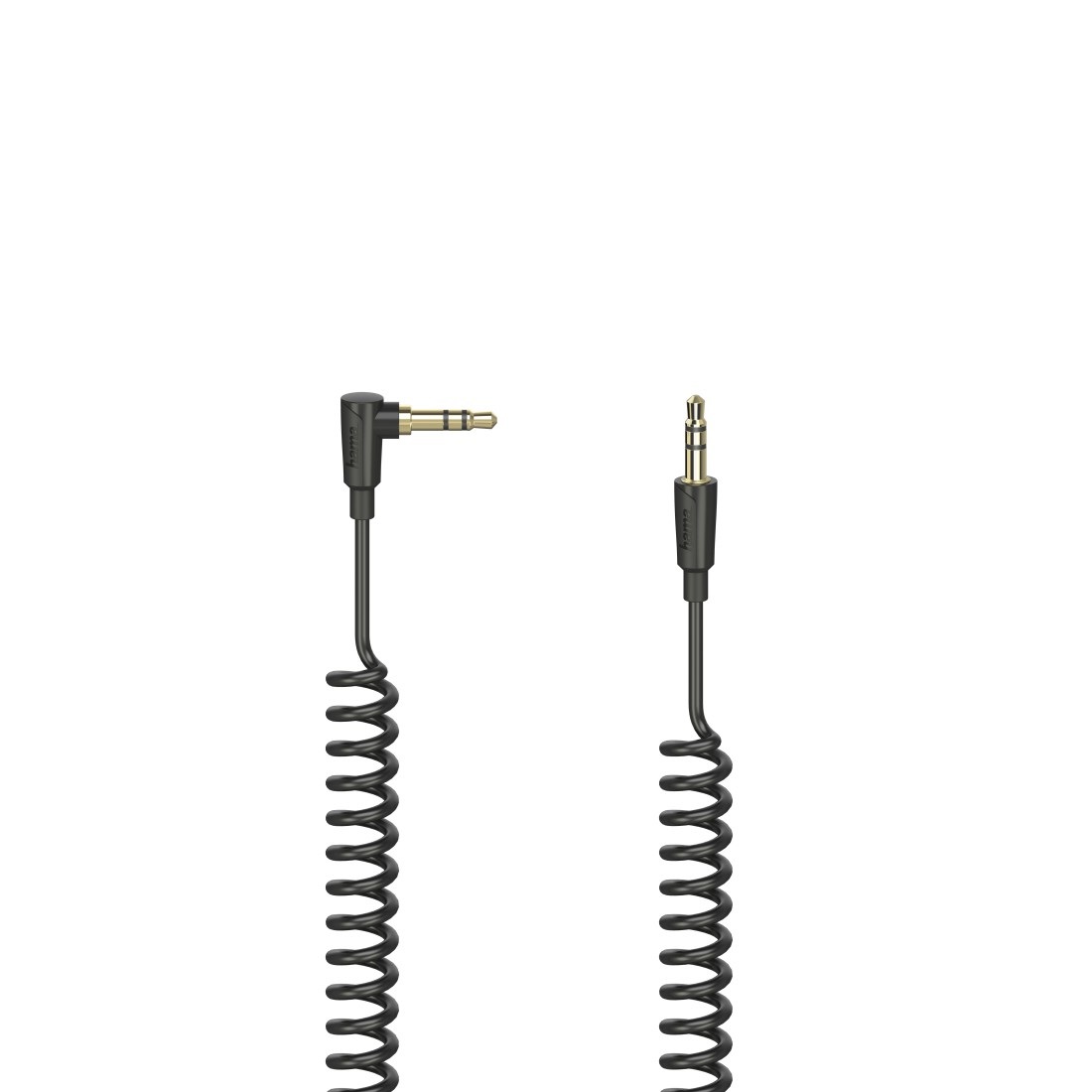 Hama Cavo Jack 3.5 mm 90° Maschio/Jack 3.5 mm Maschio, 1,5 metri, Spiralato, Ultra Sottile, Connettori Dorati