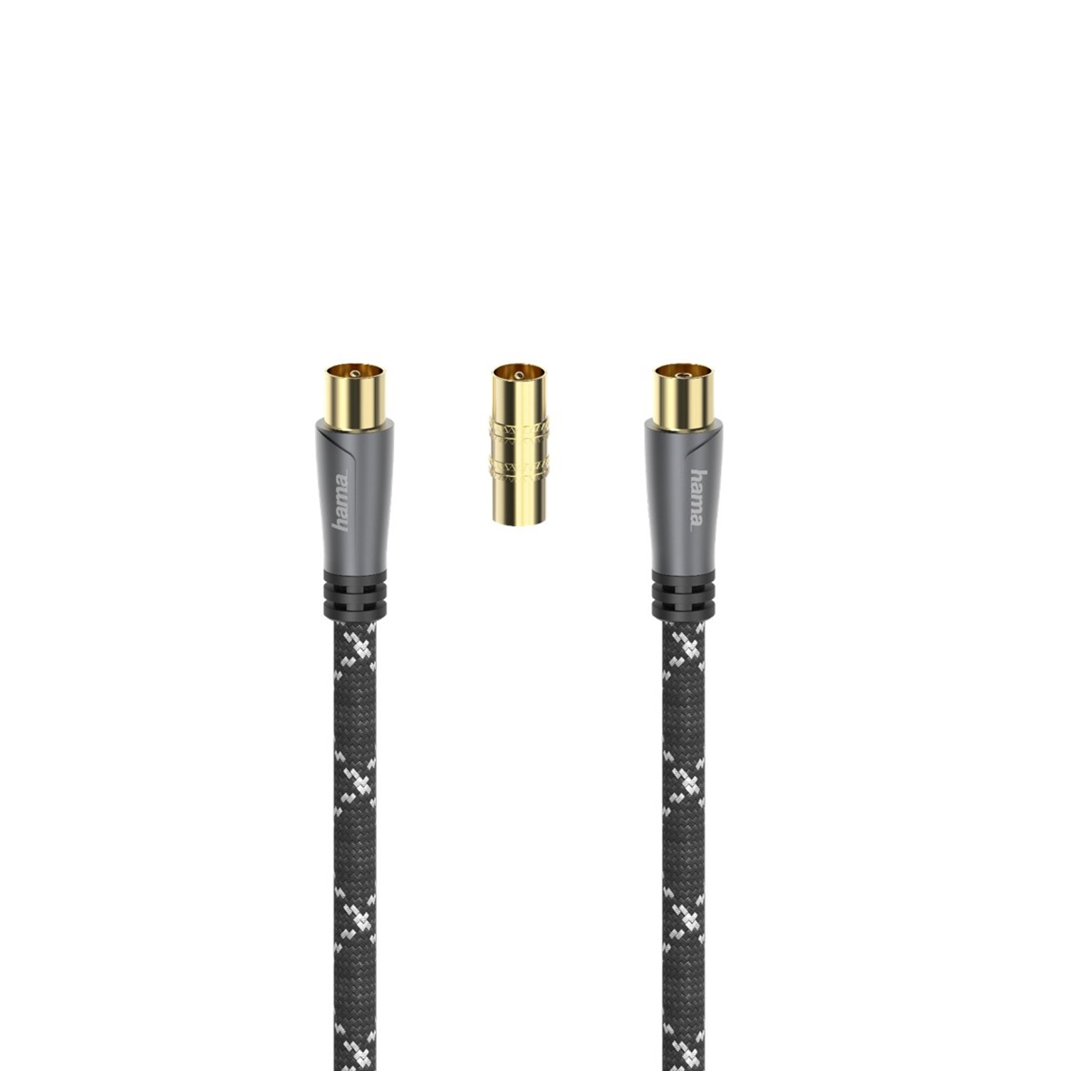 Hama Cavo Antenna M/F con Adattatore M/M, 3 metri, 120 dB, TPE, Connettori Dorati, Ferrite, Nero