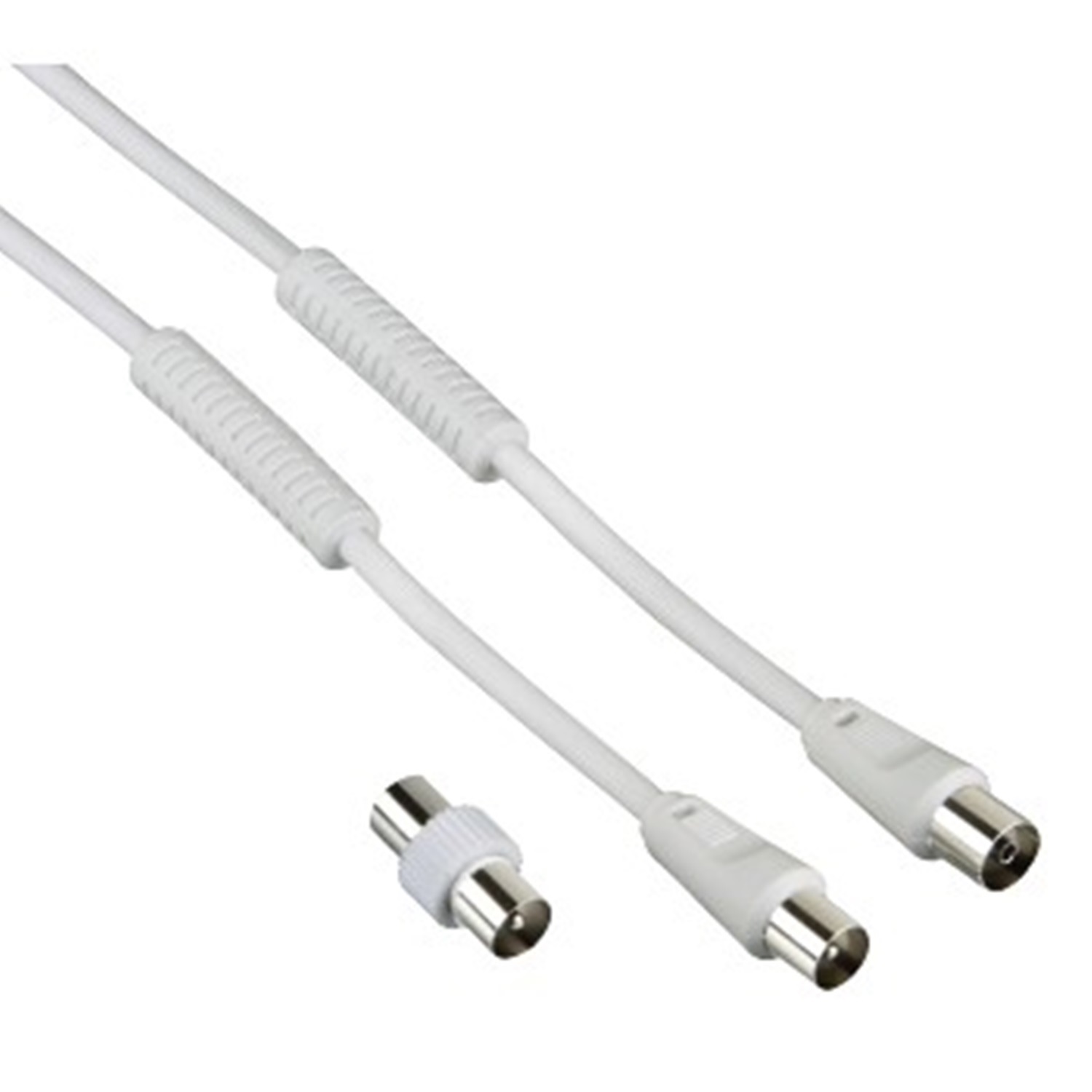 Hama Cavo Antenna M/F con Adattatore M/M, 3 Metri, 85 dB, Filtro in Ferrite, Doppia Schermatura, Bianco