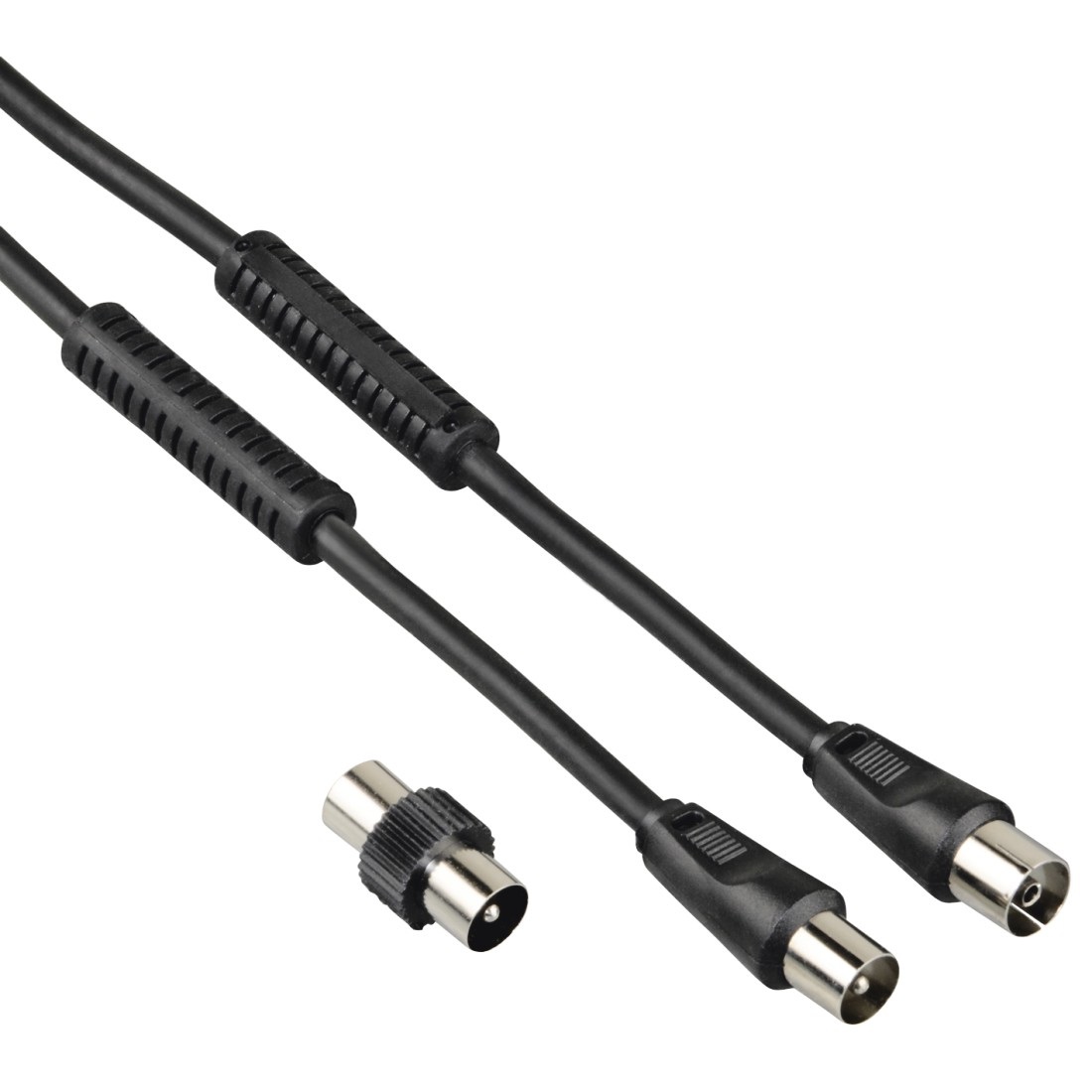 Hama Cavo Antenna M/F con Adattatore M/M, 1,5 metri, 85 dB, Ferrite, Nero