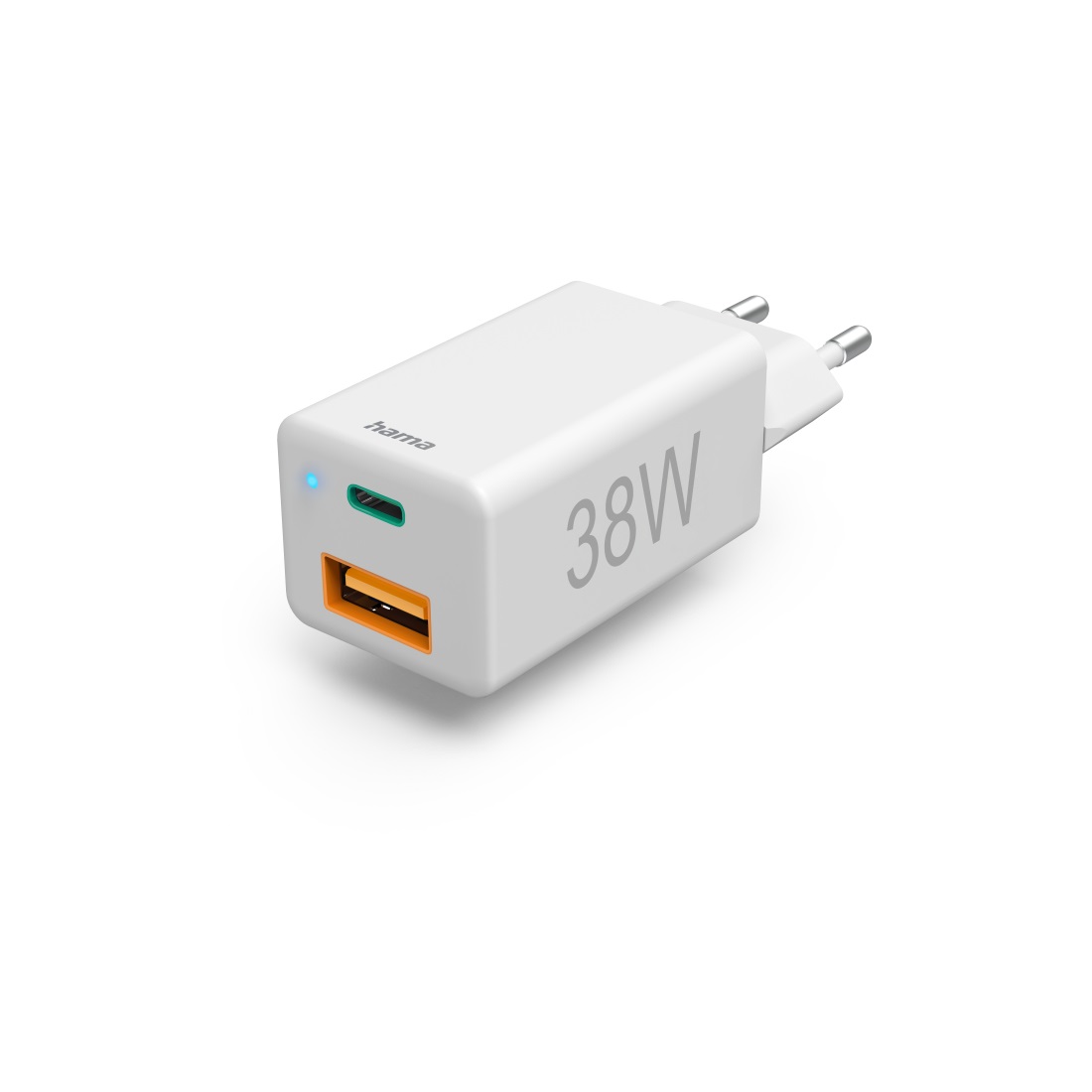Hama Caricabatterie Rapido 38W Bianco con USB Type C Power Delivery e USB A QC per Smartphone e Tablet