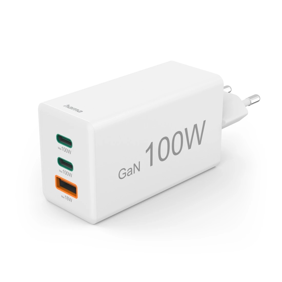 Hama Caricatore Rapido USB 100W con Tecnologia GaN, Presa Multipla USB-C e USB-A, Supporto Quick Charge 3.0