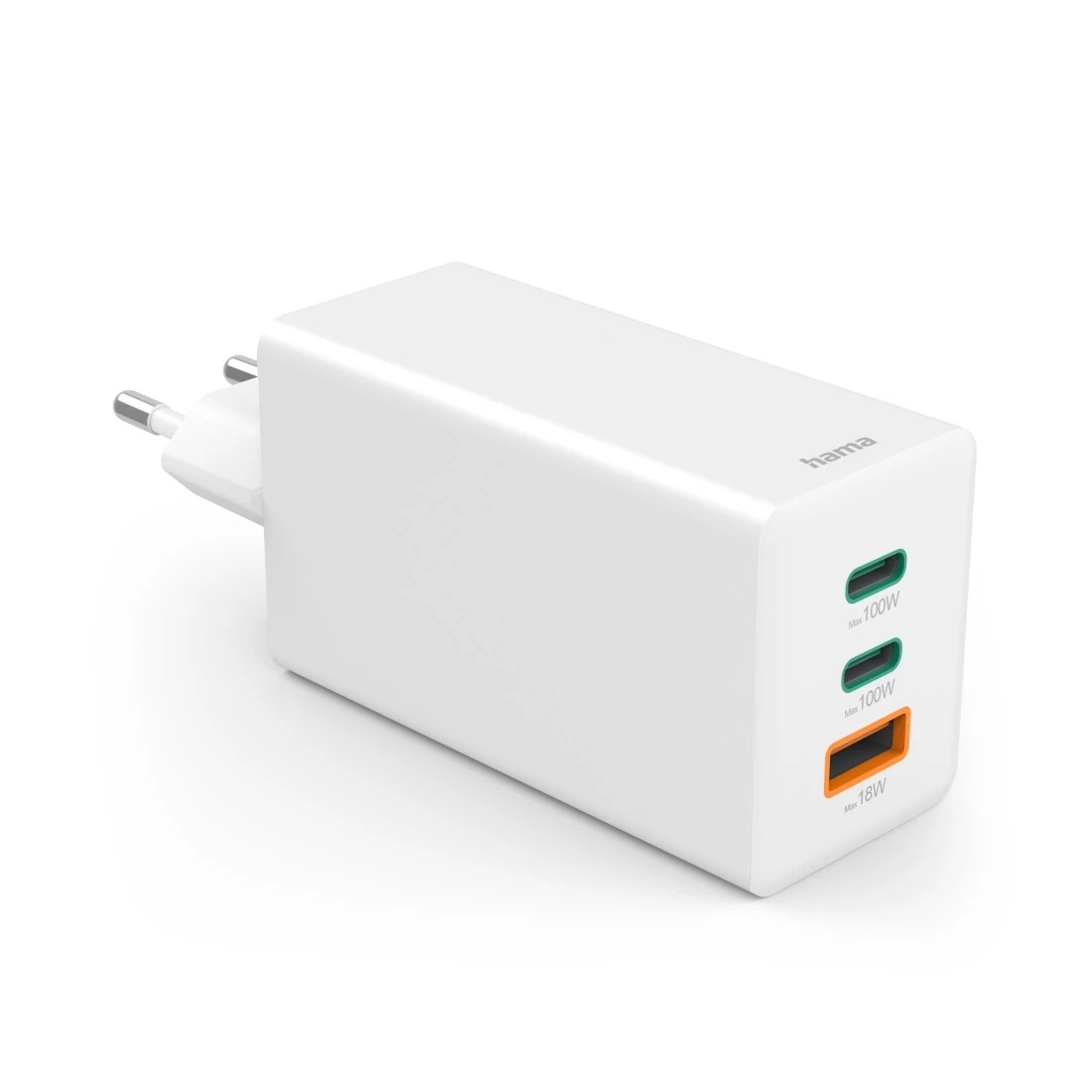 Hama Caricatore Rapido USB 100W con Tecnologia GaN, Presa Multipla USB-C e USB-A, Supporto Quick Charge 3.0