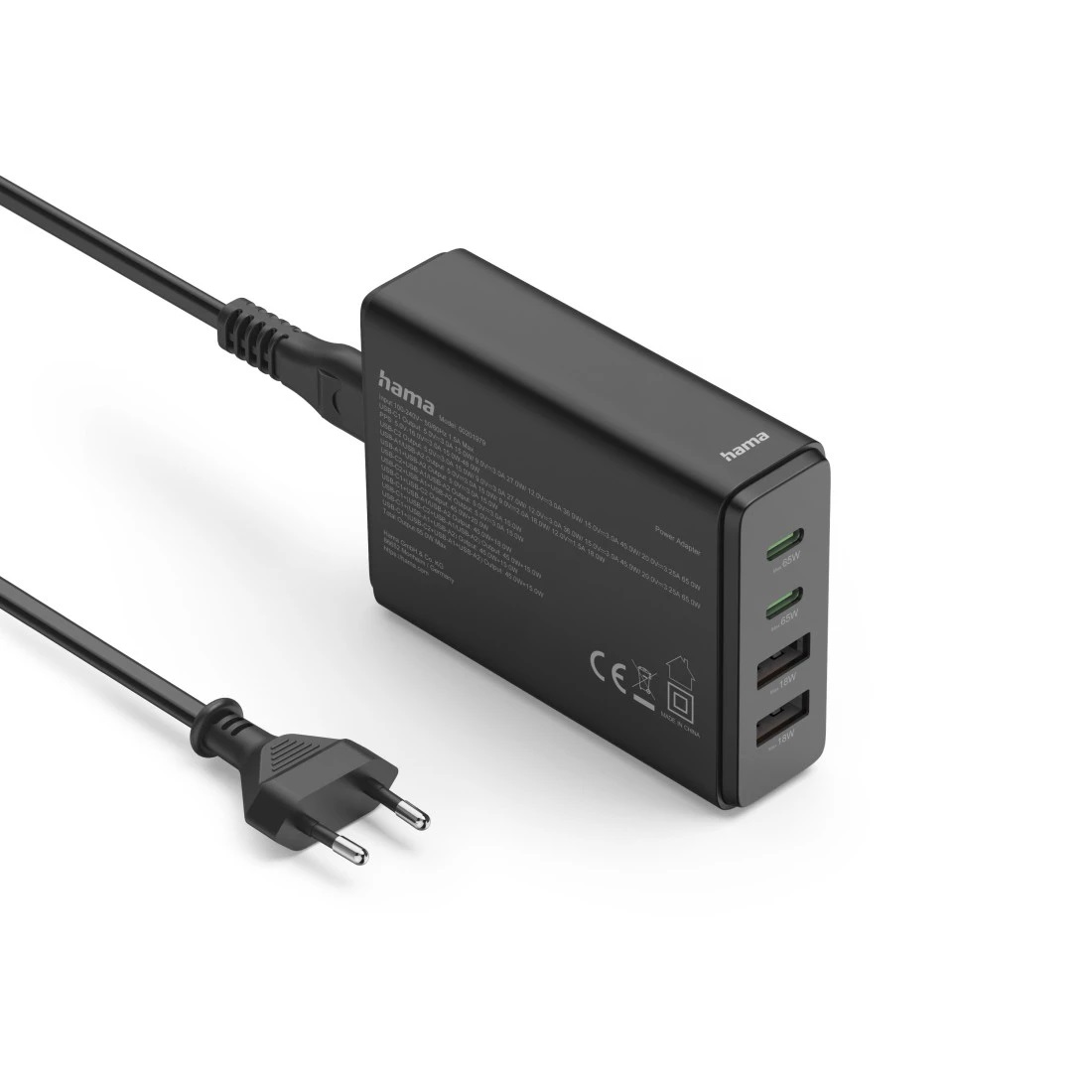 Hama Caricabatterie 65W Ricarica Rapida per Smartphone e Tablet - Nero