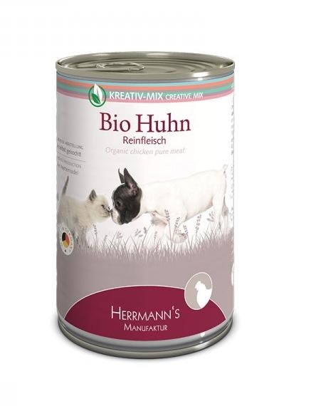 Herrmann's Manufaktur Cibo Umido per Cani e Gatti Pollo Biologico Puro - 400 g - Alta Qualità, Facile da Digerire