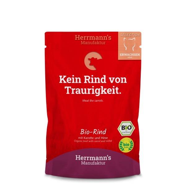 Herrmann's Manufaktur Herrmann's Selection Cibo Umido per Gatti - Manzo Biologico con Carote e Miglio - 100 g