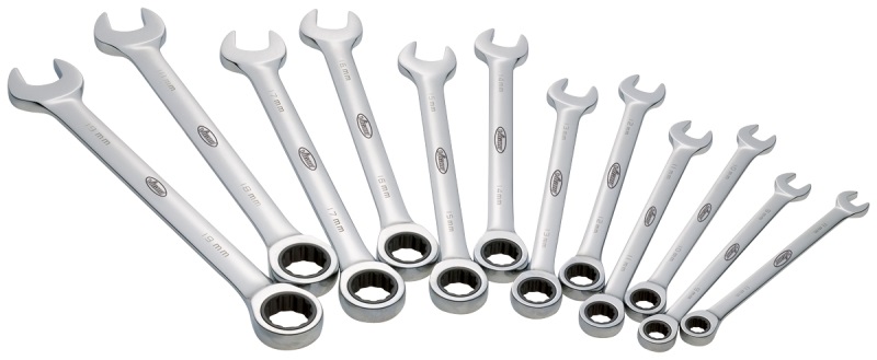 Vigor Set di chiavi combinate a cricchetto - 12 pezzi lunghe con astuccio arrotolabile