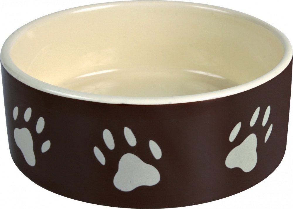 Trixie 24533 - Ciotola in Ceramica con Zampette per Cani e Gatti, 1,4 l, Ø 20 cm, Colori Assortiti (Marrone o Tortora)