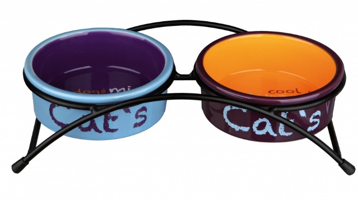 TRIXIE Set Ciotole Eat on Feet in Ceramica - 2 x 300 ml, Ø 12 cm, con Supporto Antiruggine e Piedini Antiscivolo