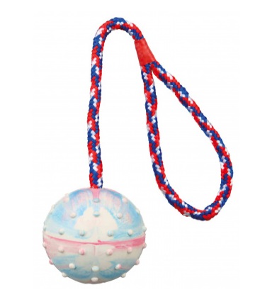 TRIXIE Palla in gomma naturale con maniglia in corda - Diametro 6 cm, ideale per addestramento al riporto