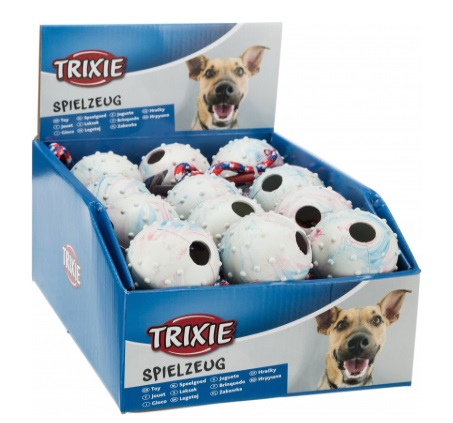 TRIXIE Palla in gomma naturale con maniglia in corda - Diametro 6 cm, ideale per addestramento al riporto