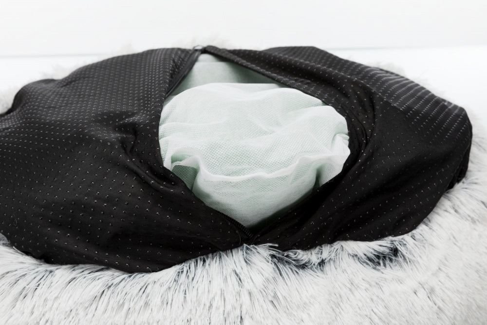 TRIXIE Letto Rotondo Harvey per Cani e Gatti - Cuscino Integrato, Peluche a Pelo Lungo, Ø 60 cm, Bianco/Nero, Fondo Antiscivolo