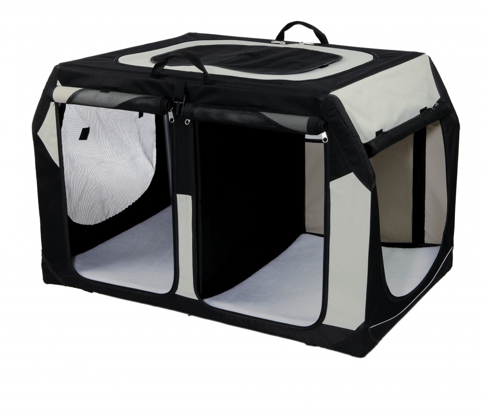 Trixie Vario Double Tour - Scatola da Trasporto per Animali Domestici, 95 x 69 x 61 cm, Nero/Grigio, Poliestere Resistente con Apertura su Quattro Lati