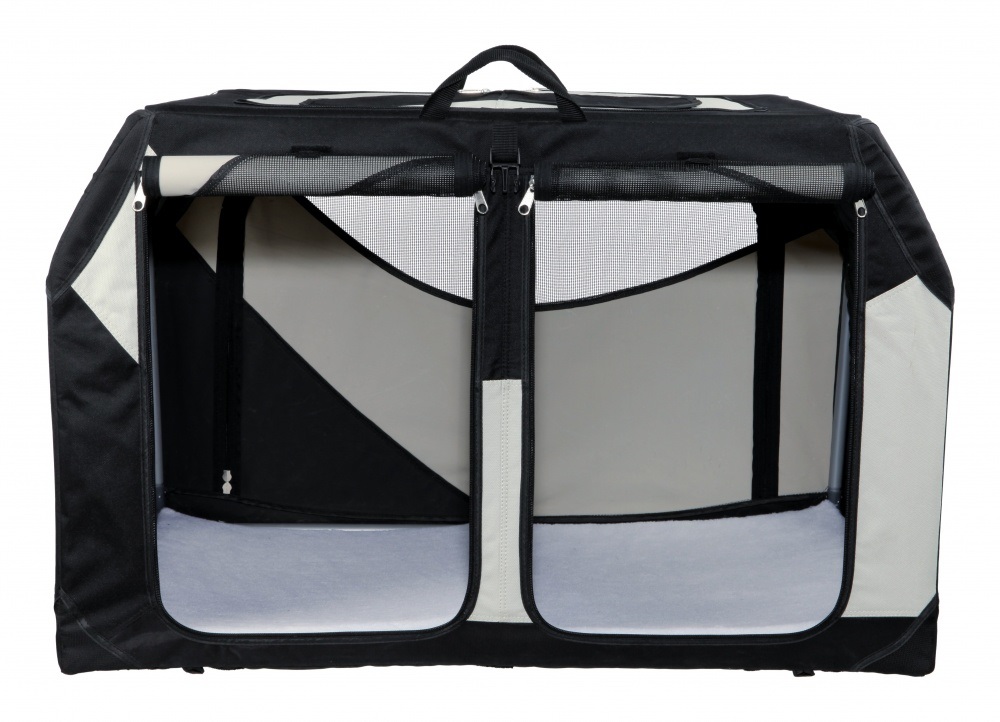 Trixie Vario Double Tour - Scatola da Trasporto per Animali Domestici, 95 x 69 x 61 cm, Nero/Grigio, Poliestere Resistente con Apertura su Quattro Lati