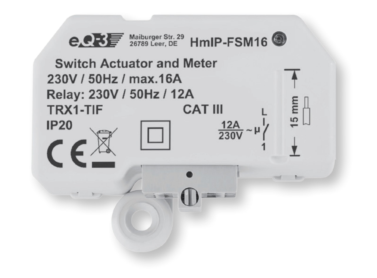 Homematic IP HmIP-FSM16 Attuatore di Commutazione e Misurazione - 230V, 869,525 MHz, IP20, Controllo tramite App