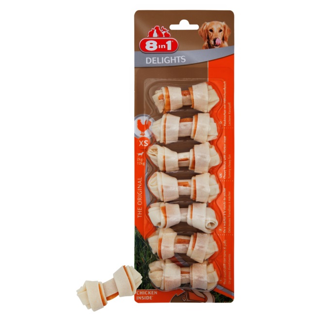 8in1 Delights Ossi di Pollo XS Snack per Cani - 85 g, 7 Pezzi, Ricchi di Proteine e Poveri di Grassi, Cura dei Denti