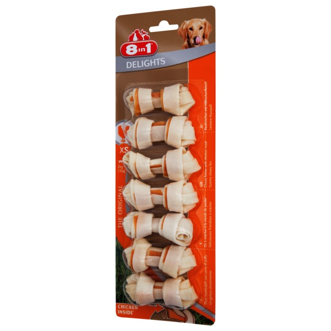 8in1 Delights Ossi di Pollo XS Snack per Cani - 85 g, 7 Pezzi, Ricchi di Proteine e Poveri di Grassi, Cura dei Denti