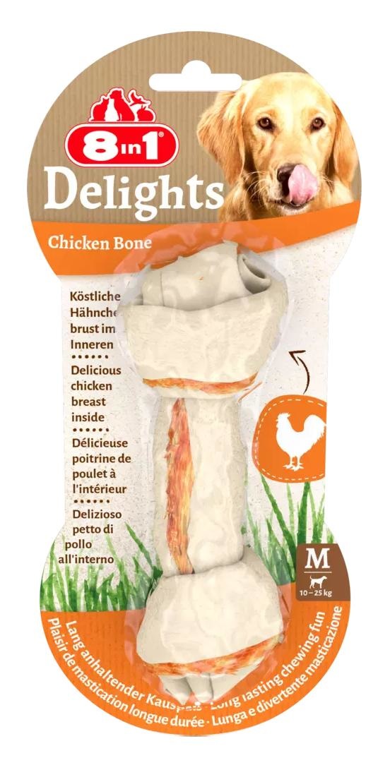 8in1 Delights Osso di Pollo per Cani Medium - Snack Masticabile con Pelle di Manzo e Petto di Pollo, 65 g
