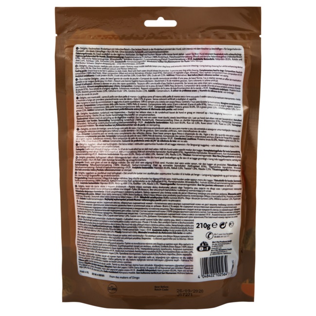 8in1 Delights Ossi da Masticare Pollo per Cani Piccoli - 210 g, 6 Pezzi, Snack Dentale con Pelle di Manzo e Petto di Pollo