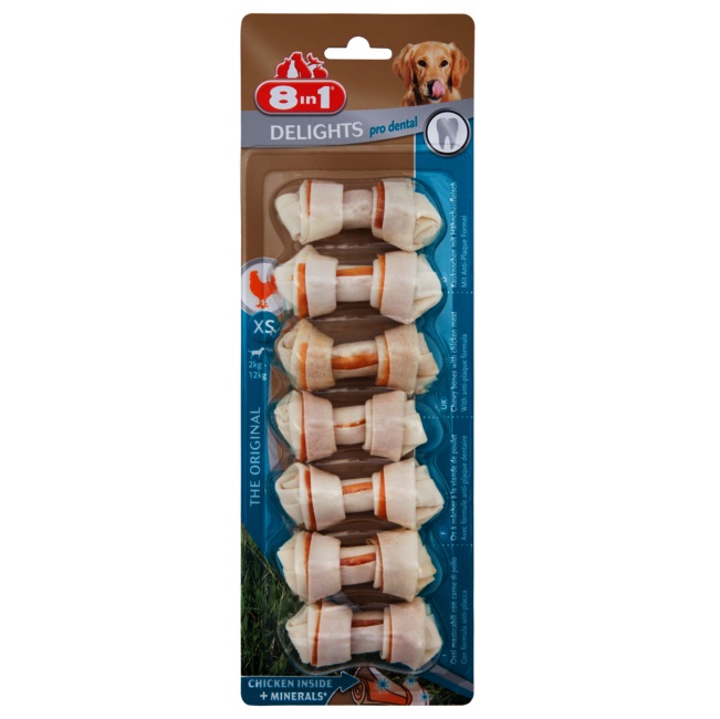 8in1 Delights Pro Dental Ossi da Masticare al Pollo XS - 7 Pezzi per la Cura dei Denti dei Cani di Piccola Taglia