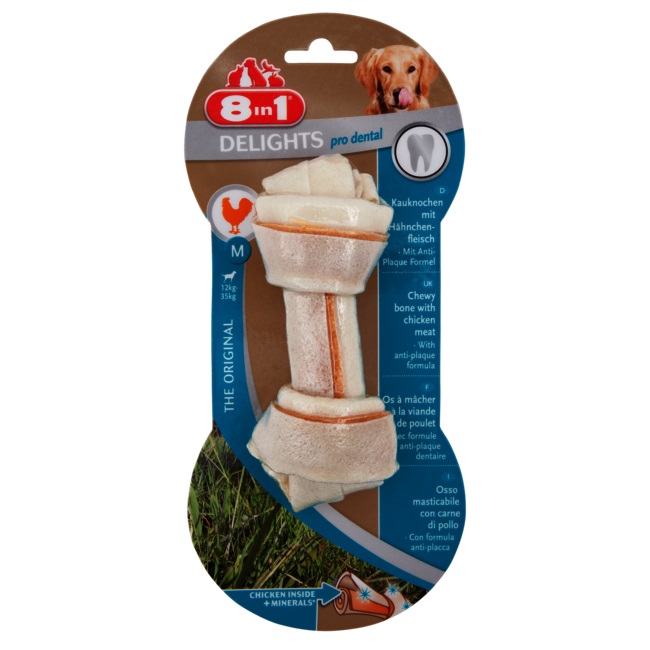 8in1 Delights Pro Dental Osso da Masticare Medium al Pollo 70 g - Snack per Cani con Formula Antiplacca