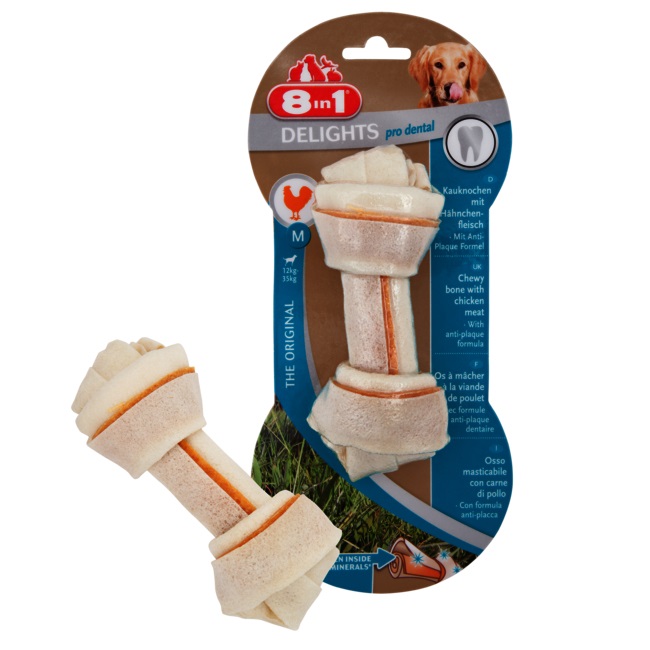 8in1 Delights Pro Dental Osso da Masticare Medium al Pollo 70 g - Snack per Cani con Formula Antiplacca