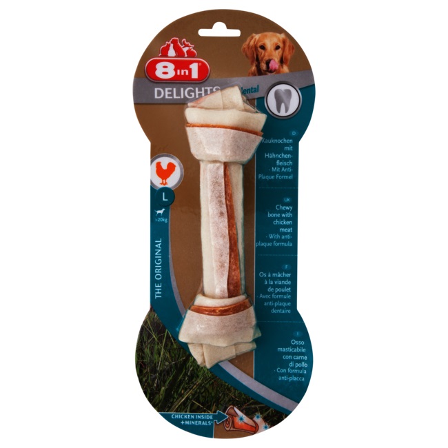 8in1 Delights Pro Dental Osso da Masticare per Cani al Pollo - Formato Large, 85 g, con Formula Antiplacca e Minerali