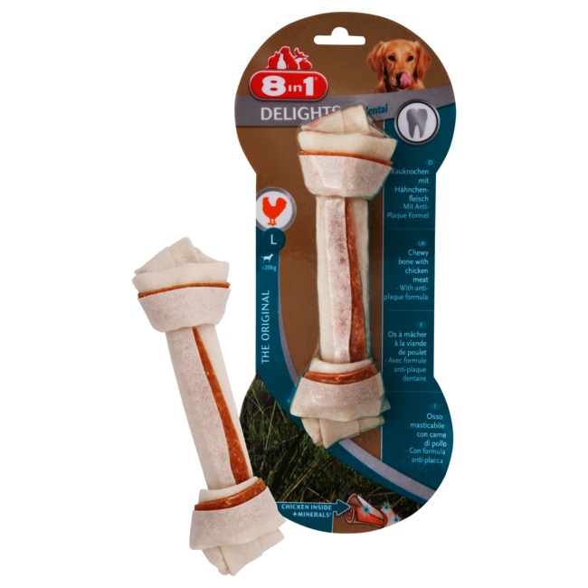 8in1 Delights Pro Dental Osso da Masticare per Cani al Pollo - Formato Large, 85 g, con Formula Antiplacca e Minerali