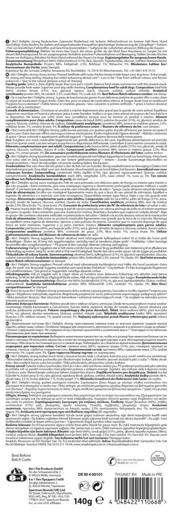 8in1 Delights Strong Ossi da Masticare Pollo XS - Snack per Cani con Pelle di Manzo e Petto di Pollo, 7 Pezzi (140 g)