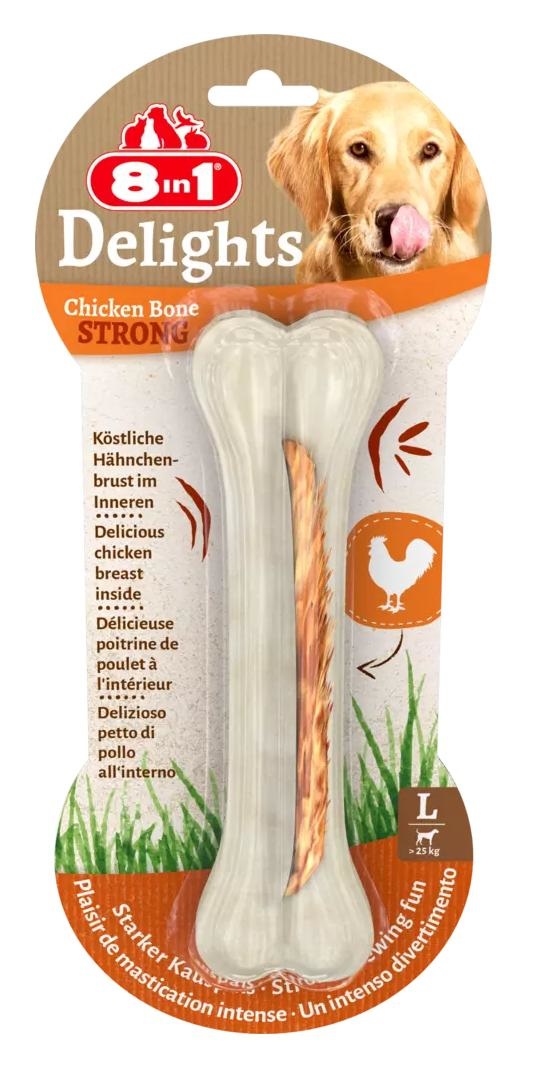 8in1 Delights Osso di Pollo Strong L - Snack per Cani Grandi con Pelle di Manzo e Petto di Pollo, 130 g