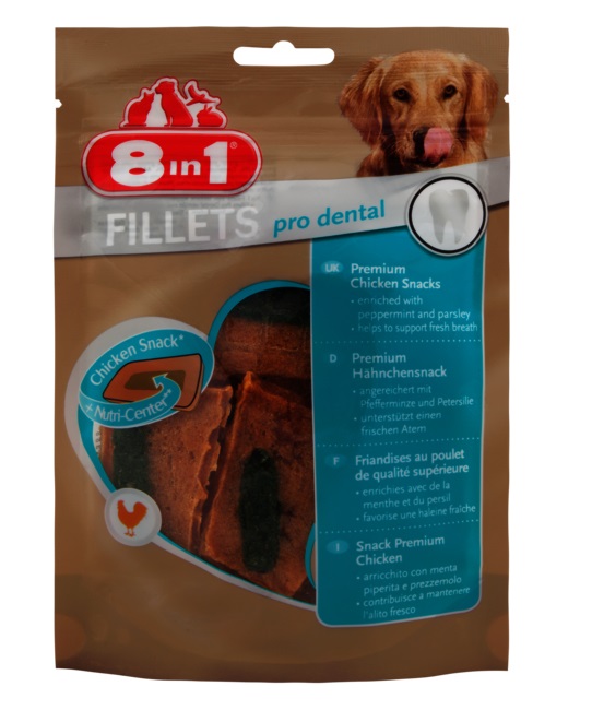 8in1 Fillets Pro Dental Snack per Cani - Alito Fresco con Pollo, Menta e Prezzemolo - 80 g