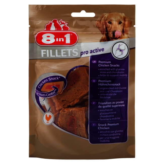 8in1 Fillets Pro Active Snack per Cani - 80 g, Favorisce la Mobilità, Alta Qualità