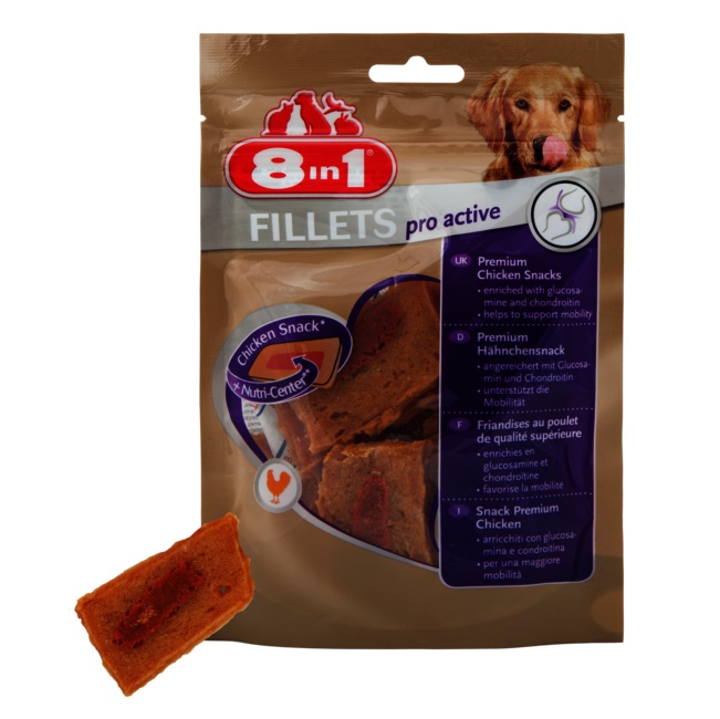 8in1 Fillets Pro Active Snack per Cani - 80 g, Favorisce la Mobilità, Alta Qualità