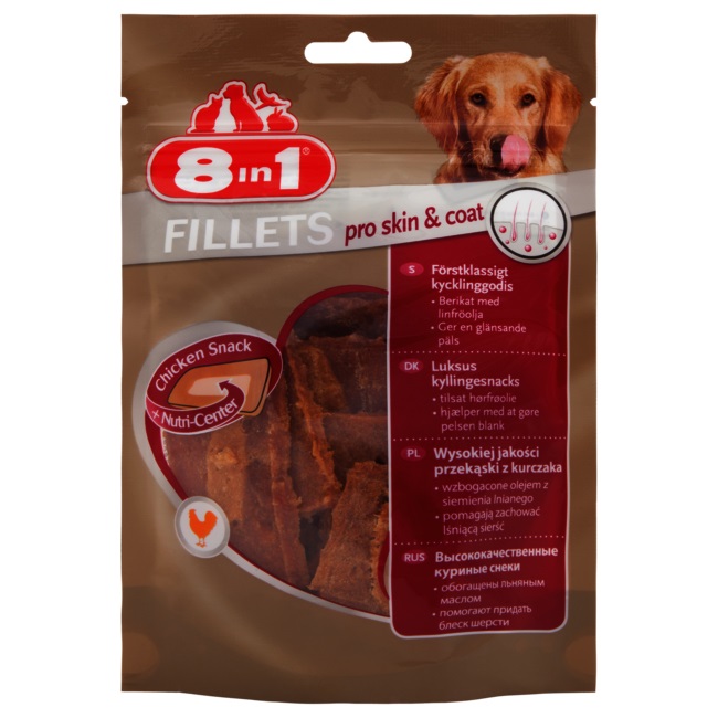 8in1 Fillets Pro Skin & Coat Snack per Cani con Pollo e Olio di Semi di Lino - 80 g