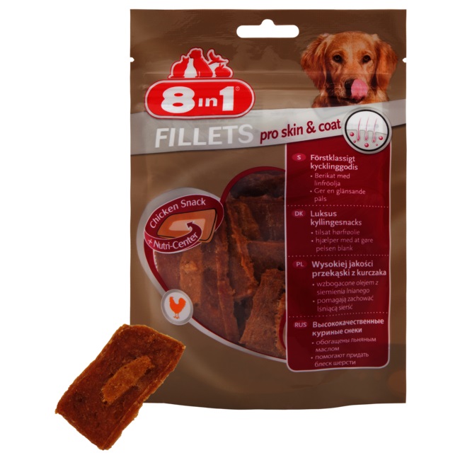 8in1 Fillets Pro Skin & Coat Snack per Cani con Pollo e Olio di Semi di Lino - 80 g