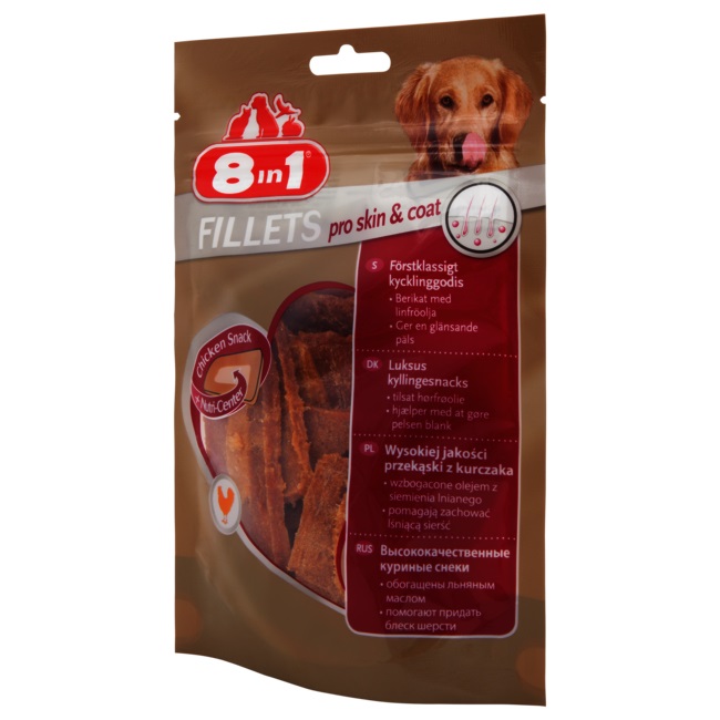 8in1 Fillets Pro Skin & Coat Snack per Cani con Pollo e Olio di Semi di Lino - 80 g