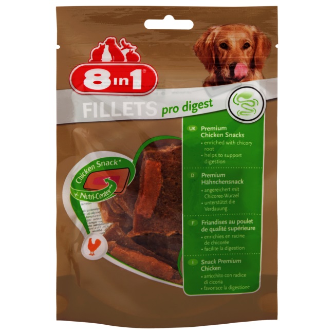 8in1 Fillets Pro Digest per Cani - Ricompensa Salutare con Filetti di Pollo per una Migliore Digestione - 80 g