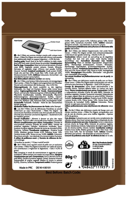 8in1 Fillets Pro Digest per Cani - Ricompensa Salutare con Filetti di Pollo per una Migliore Digestione - 80 g