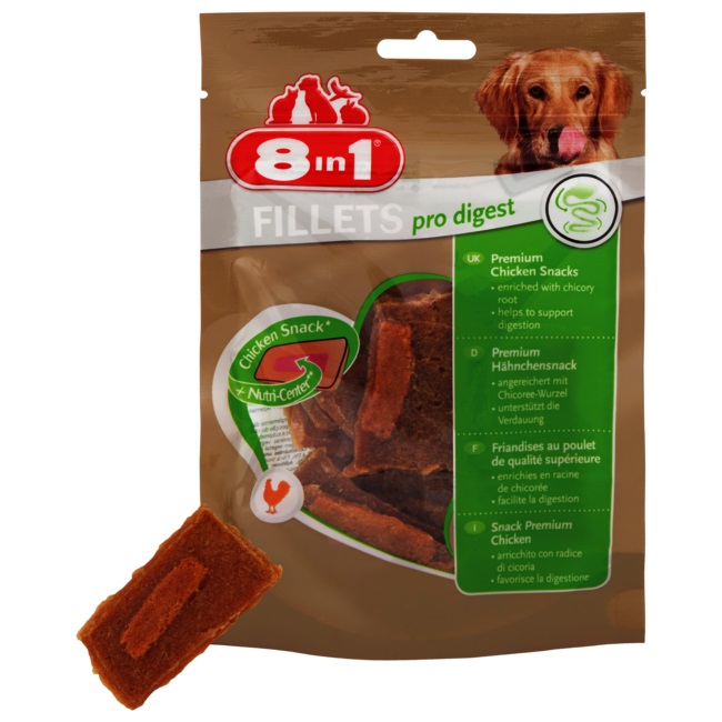 8in1 Fillets Pro Digest per Cani - Ricompensa Salutare con Filetti di Pollo per una Migliore Digestione - 80 g