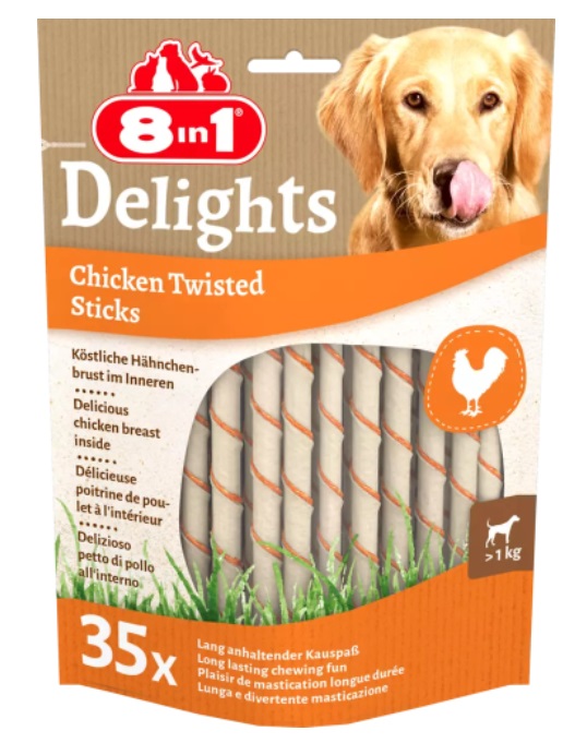 8in1 Delights Chicken Twisted Sticks - Bastoncini da Masticare per Cani con Pollo e Pelle di Manzo, 35 Pezzi, Ricchi di Proteine e Basso Contenuto di Grassi